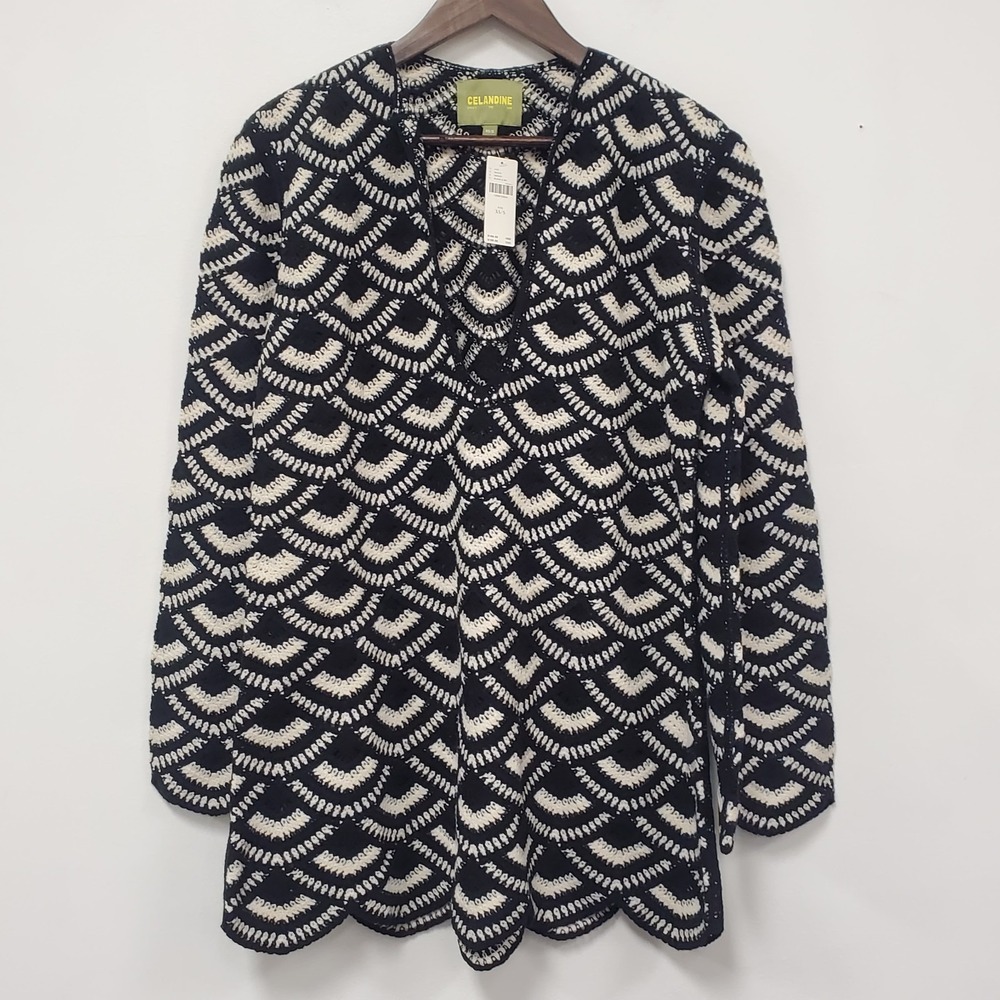 Celandine Anthropologie Crochet Long Sleeve Mini Kaftan Dress XS/S Knit Cover